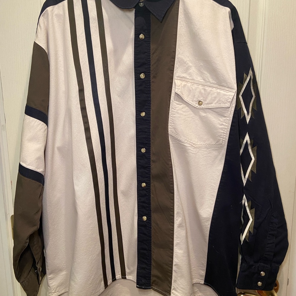 Wrangler Navy and Brown Western Shirt XXL